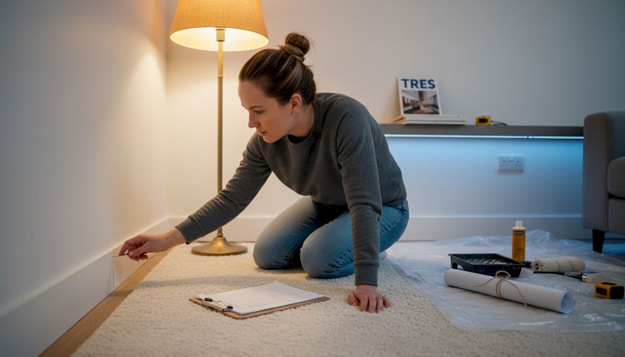 Homeowner examining small crack in wall