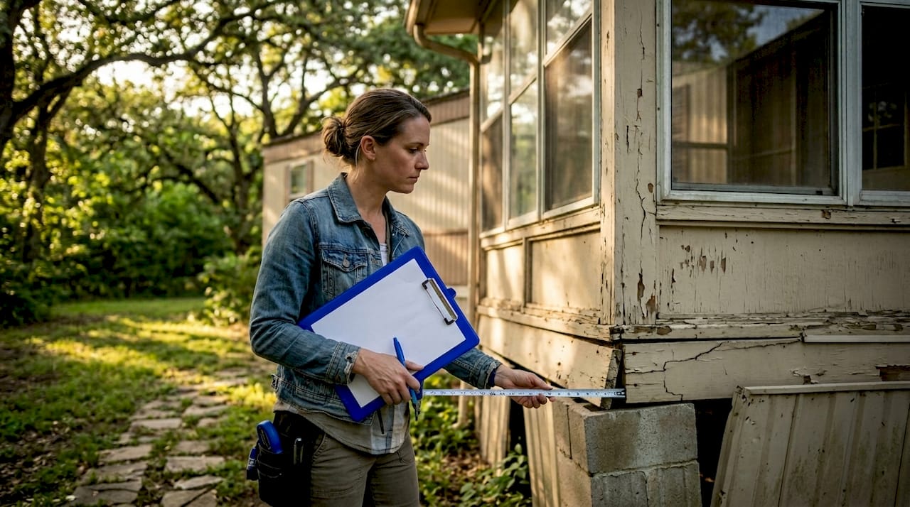 Inspector reviewing manufactured home addition