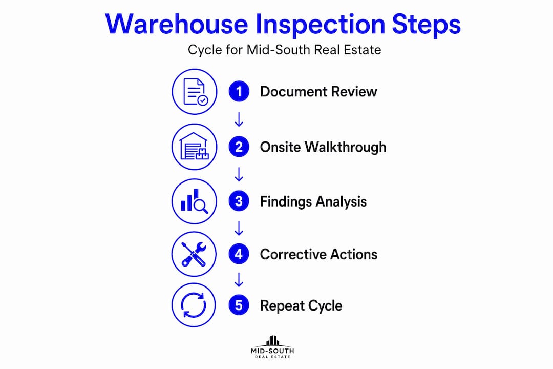 Infographic showing warehouse inspection step-by-step cycle