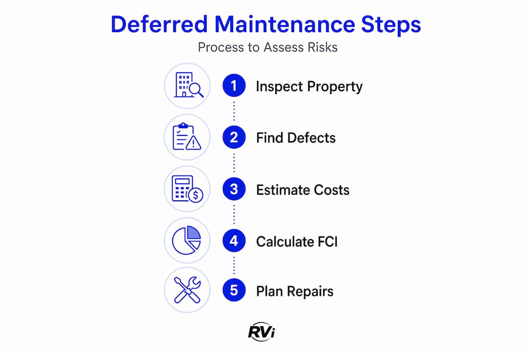 Infographic outlining deferred maintenance assessment steps