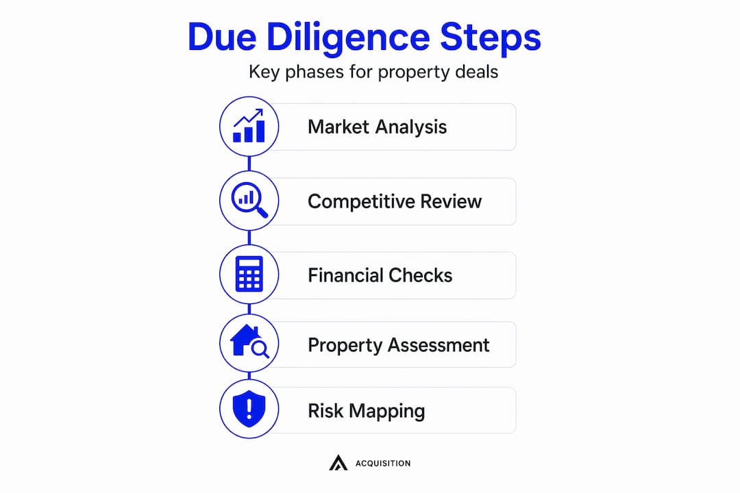 Infographic with five steps of due diligence process