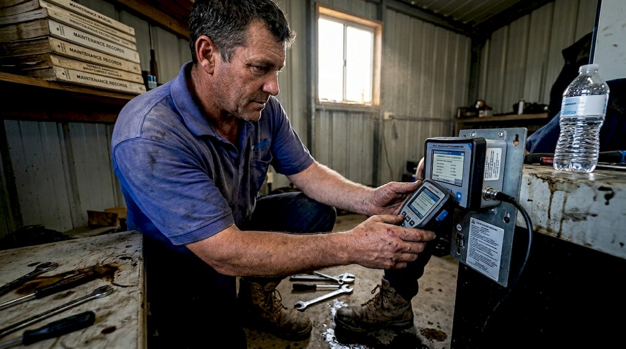 Technician calibrating leak detection monitor