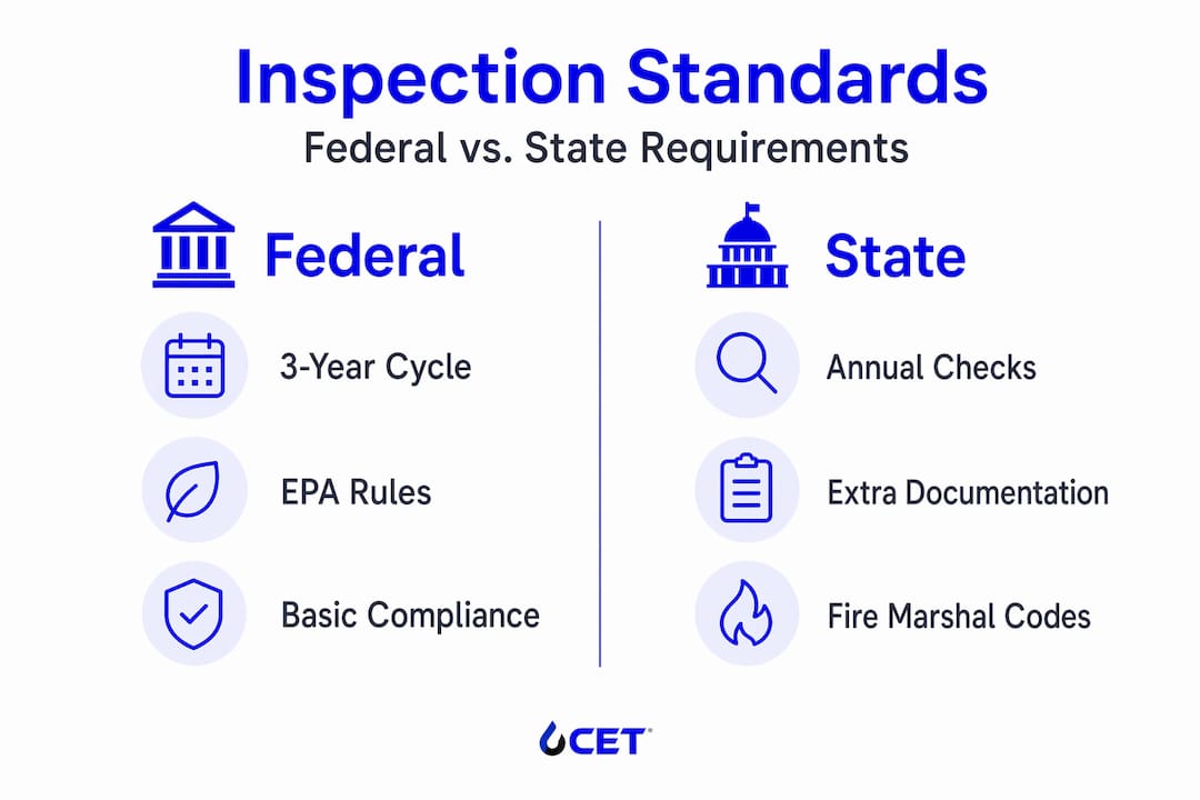 Infographic comparing federal and state inspection standards
