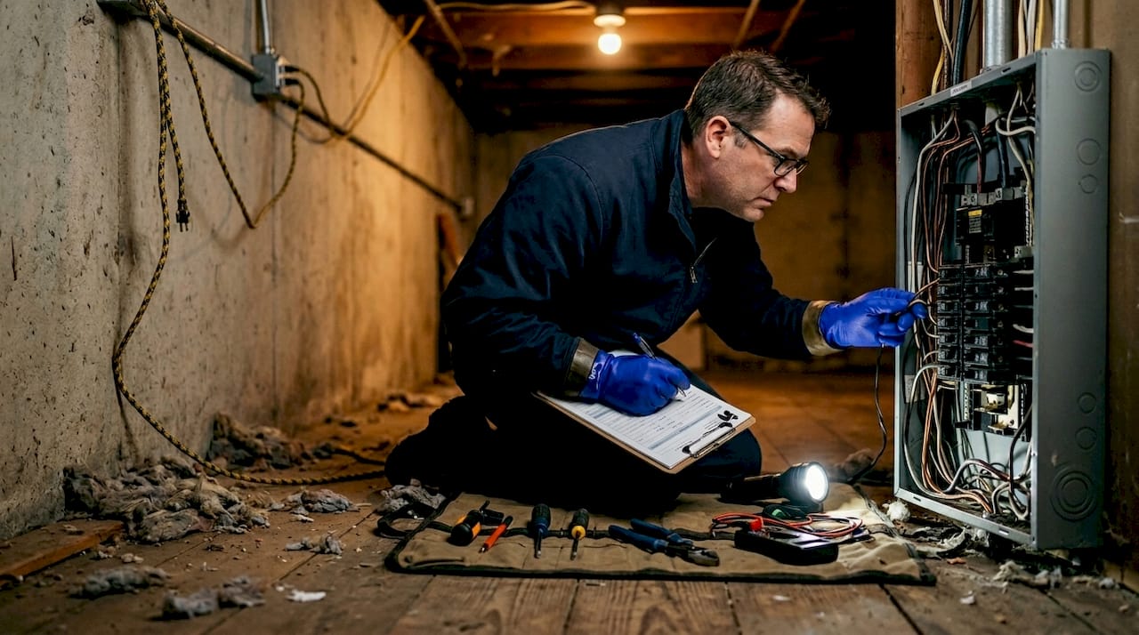 Inspector checking electrical panel in house