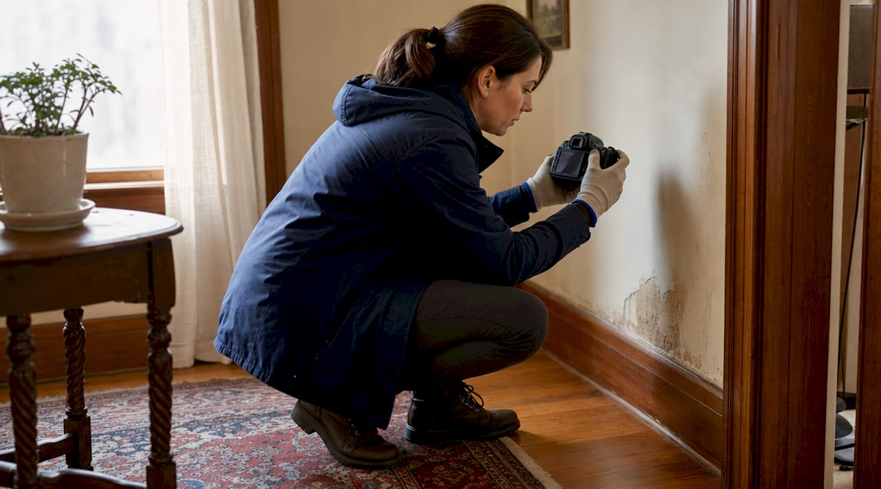 Inspector photographing kitchen defects during inspection