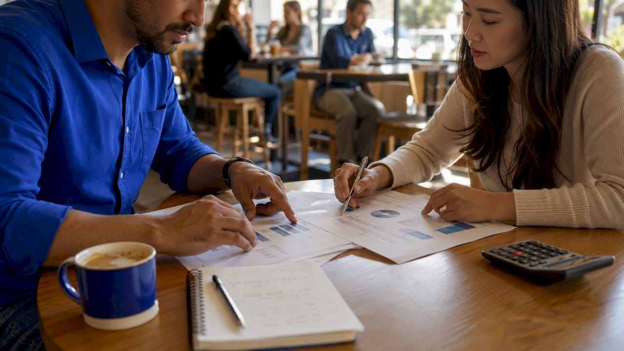 Hands pointing at commercial valuation method charts