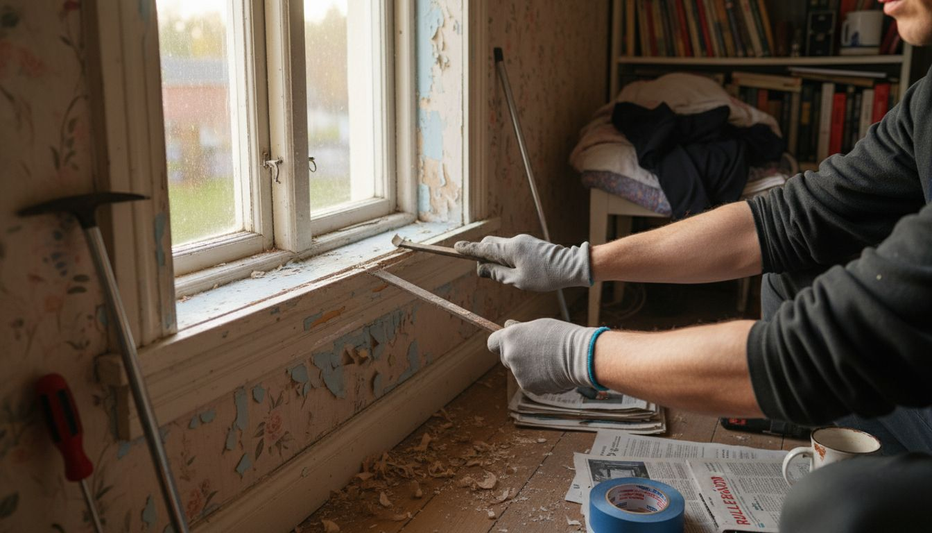 Fjerne vinduslister og klargjøre den gamle rammen