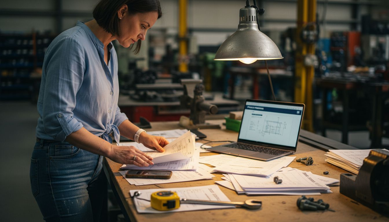 Prosjektlederen går gjennom dokumentasjonen fra snekkeren.