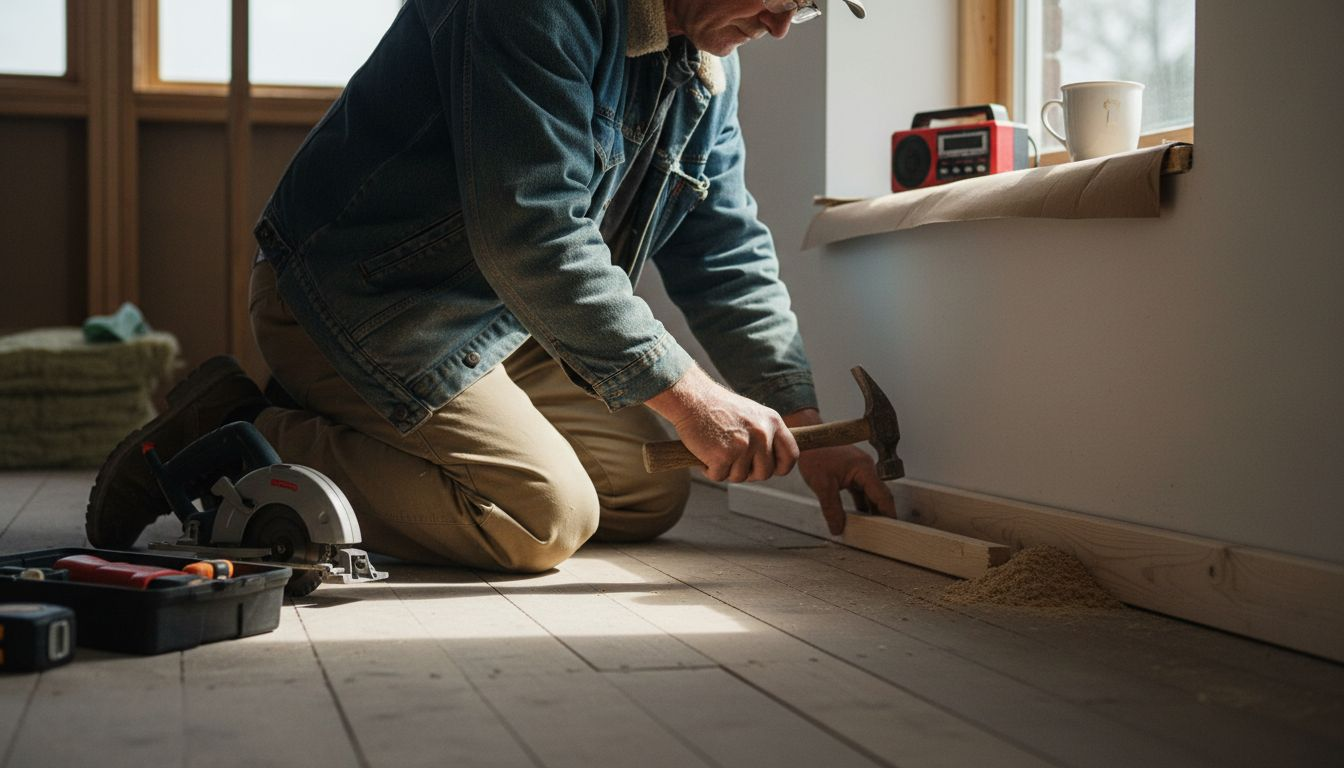 Under oppussing av boligen setter snekkeren opp nye lister for å få et pent og ferdig resultat.