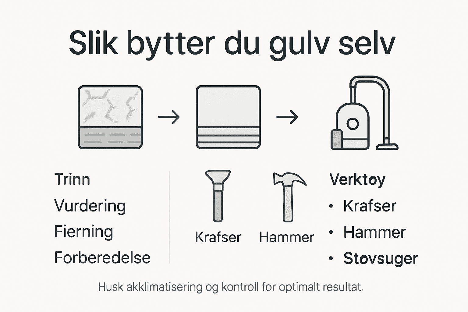 Oversikt: Slik bytter du gulv – steg for steg med nyttige tips og anbefalte verktøy