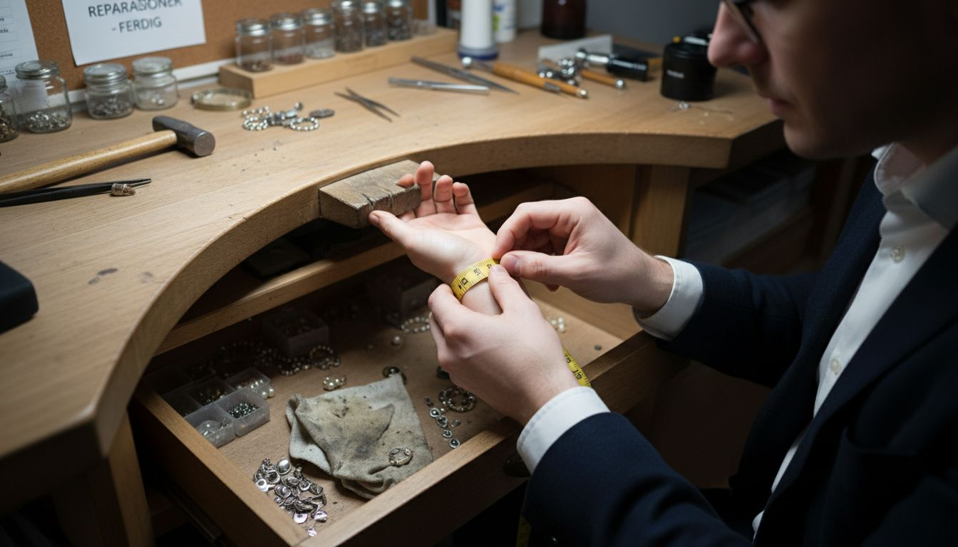 Gullsmeden tar mål av håndleddet ditt før de lager armbåndet.