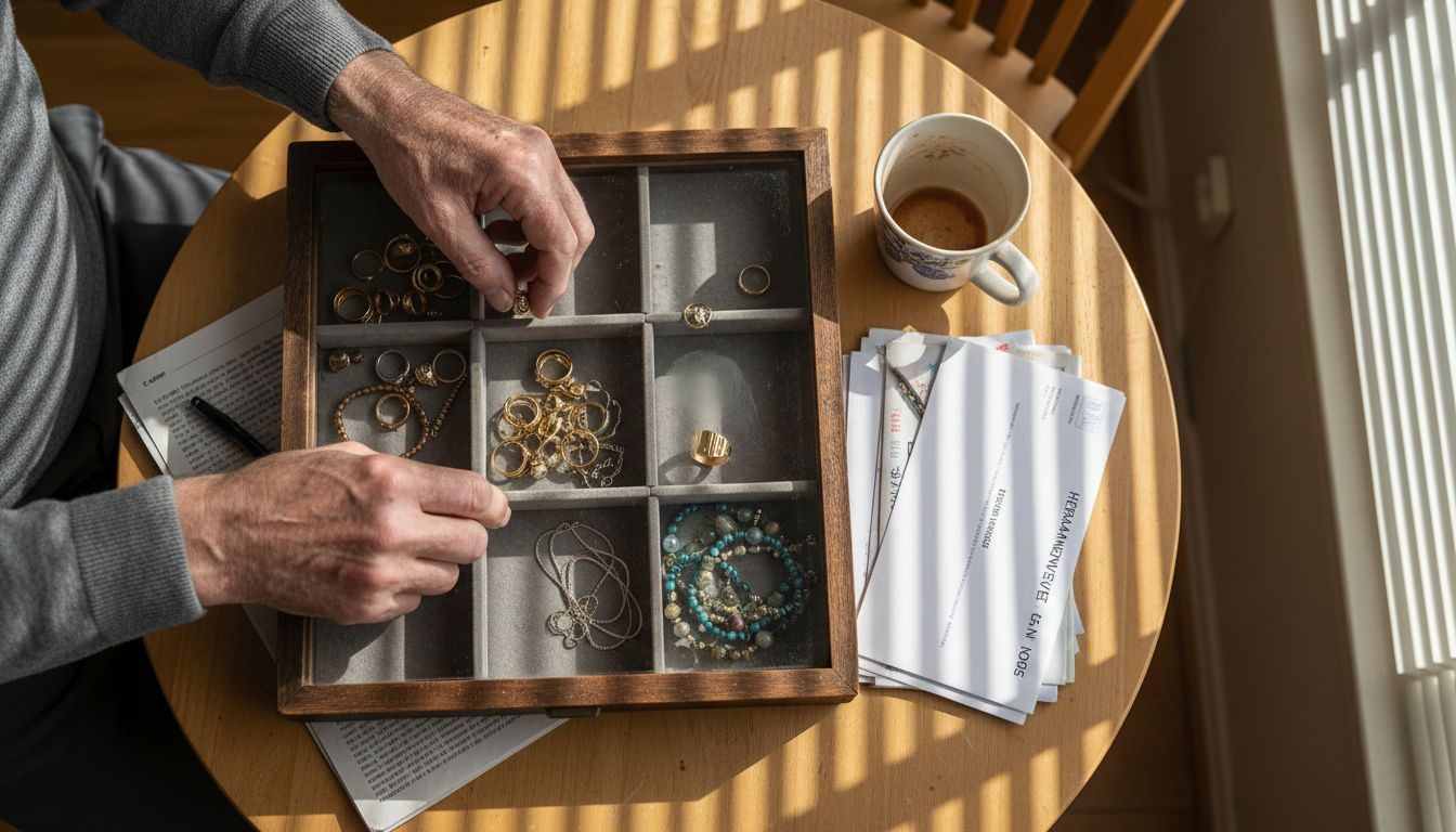 Sortere smykker etter materiale på bordet