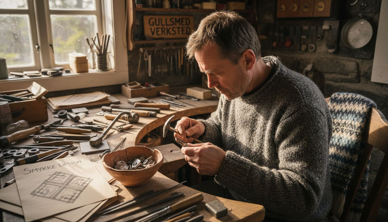 En gullsmed som former et anheng i sølv