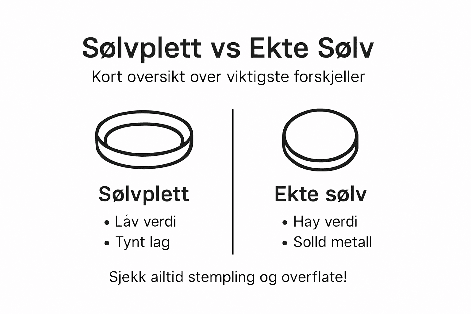 Infografikk som viser de viktigste forskjellene mellom sølvplett og ekte sølv