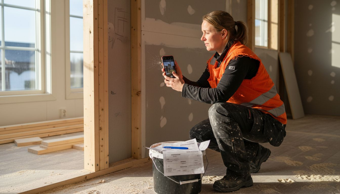 Tømrer følger opp og dokumenterer fremdriften på byggeplassen