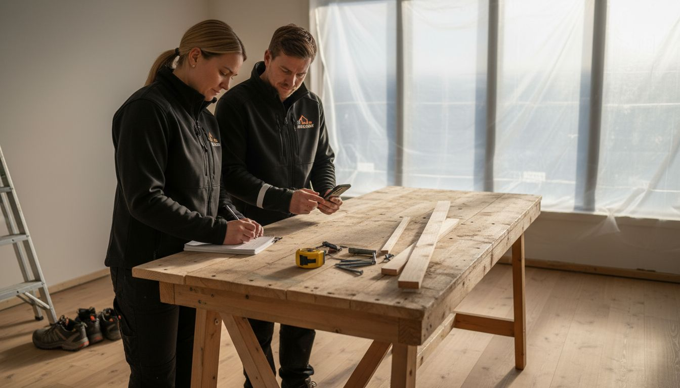 Byggmesterne samler seg til møte ute på byggeplassen