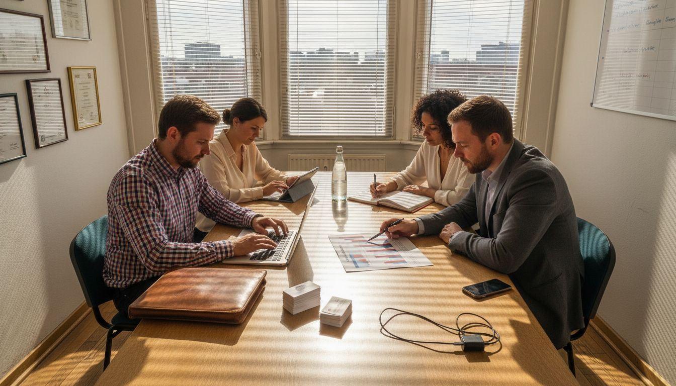 Vertriebsteam eines mittelständischen Unternehmens bei einer Teambesprechung