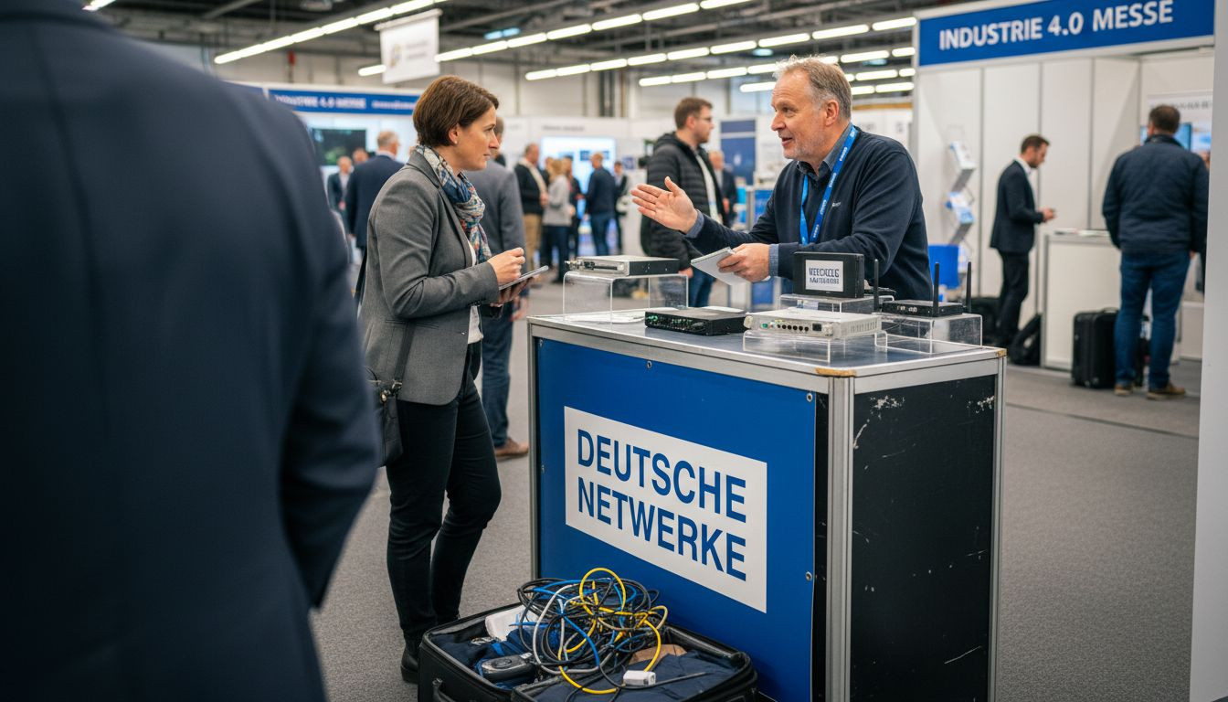 Fachgespräch zwischen Vertriebsmitarbeitern am Messestand
