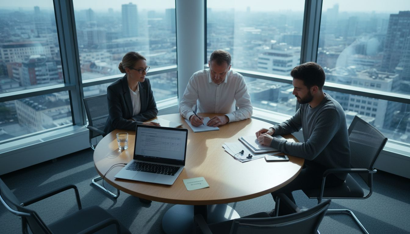 Das Vertriebsteam bespricht sich im Eckbüro.