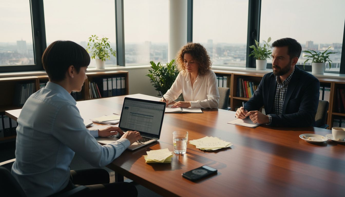 Das Vertriebsteam tauscht sich gemeinsam am Konferenztisch aus.