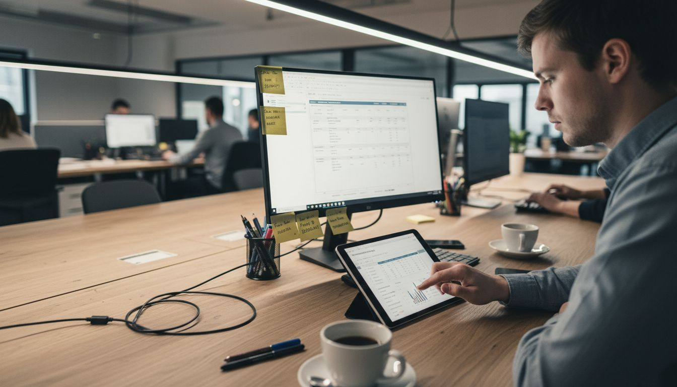 Ein Vertriebsleiter arbeitet am Schreibtisch und setzt dabei moderne digitale Tools ein, um seine Aufgaben effizient zu erledigen.