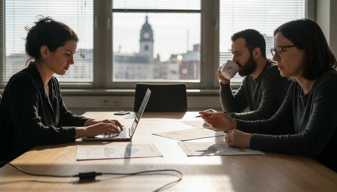 Teambesprechung im Vertrieb zur Abstimmung der aktuellen Vertragsphase