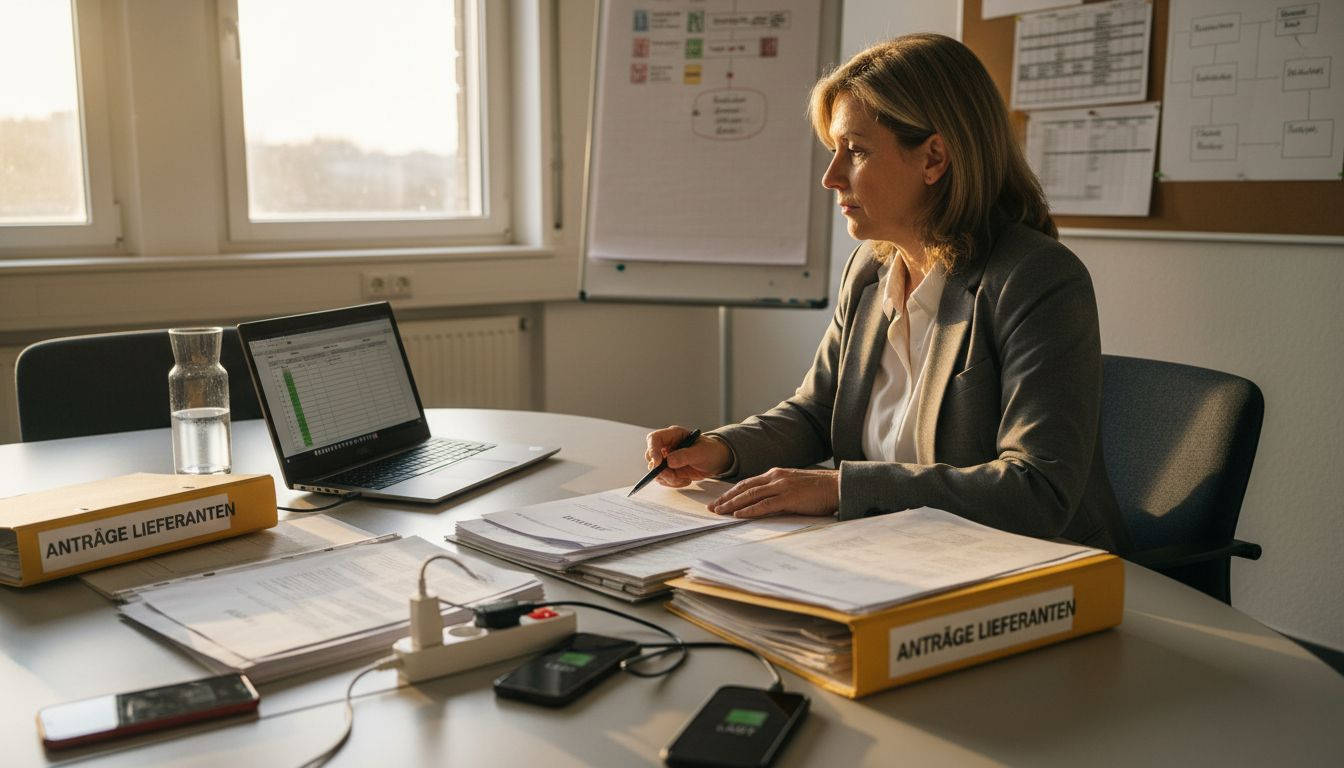 Geschäftsfrau prüft Angebote von Vertriebspartnern