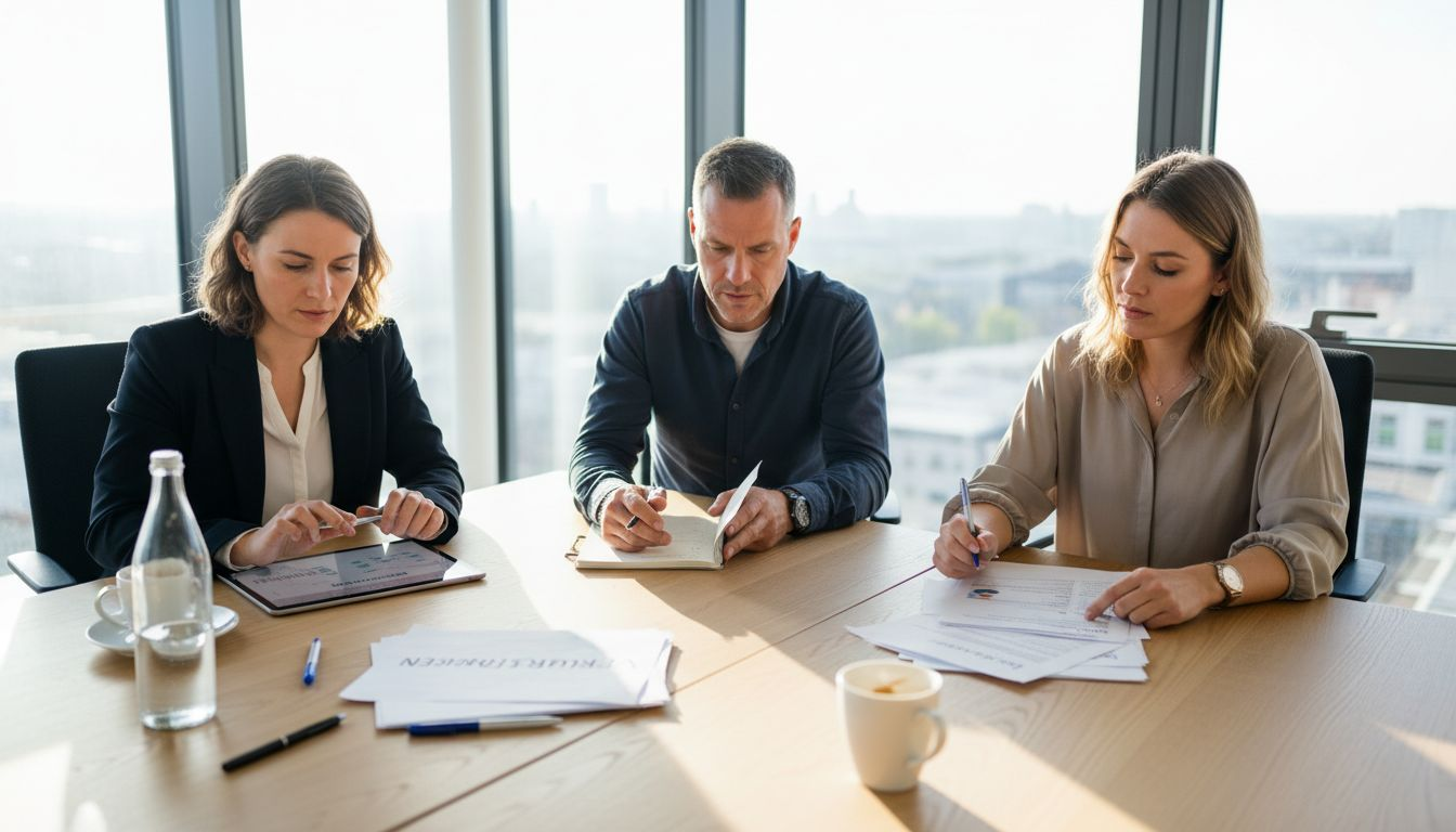 Das Vertriebsteam diskutiert gemeinsam am Konferenztisch aktuelle Strategien und Ziele.