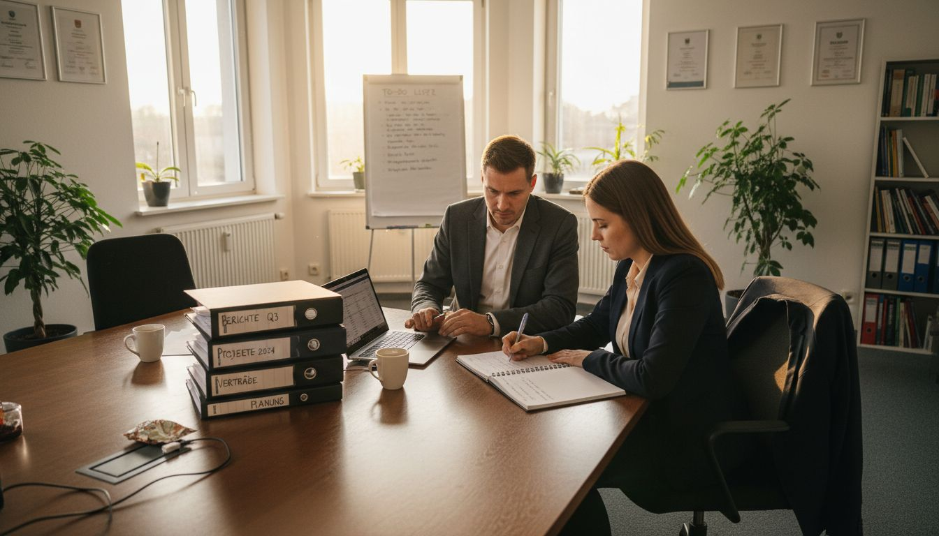 Das Vertriebsteam bespricht sich im Büro.
