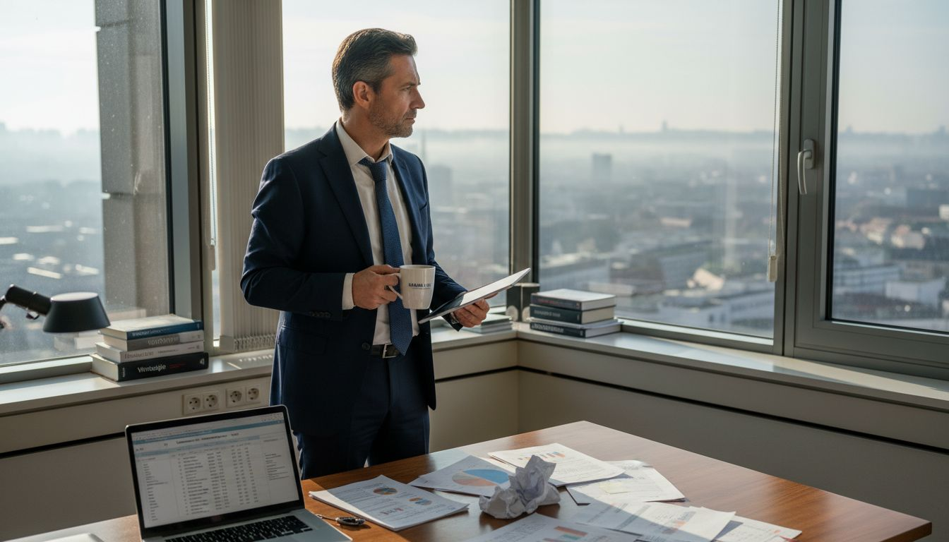 Der CEO steht am Fenster und entwickelt die Vertriebsstrategie für das Unternehmen.