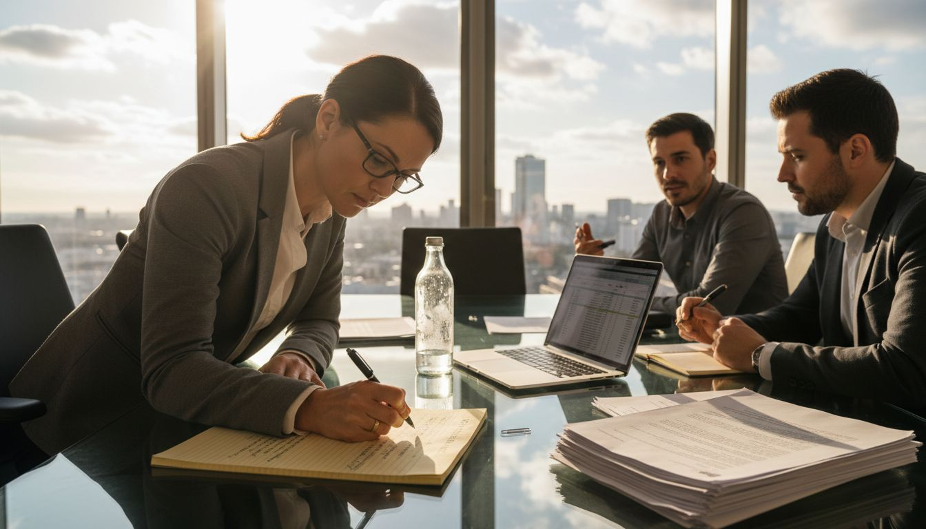 Das Vertriebsteam sitzt im großen Konferenzraum und führt intensive Verhandlungen mit den Geschäftspartnern.