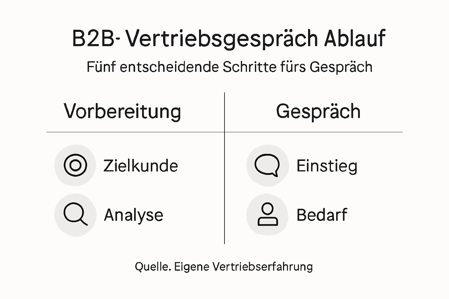 Schritt-für-Schritt-Anleitung für erfolgreiche B2B-Vertriebsgespräche als übersichtliche Infografik