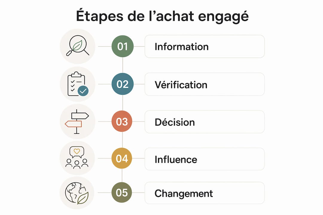 Visuel illustrant les différentes étapes pour adopter une consommation responsable