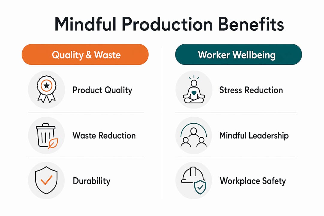 Infographic comparing mindful production quality and worker benefits