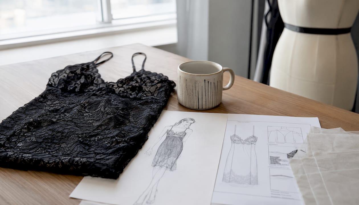 Espacio creativo Room24: prendas y fichas técnicas sobre la mesa de diseño