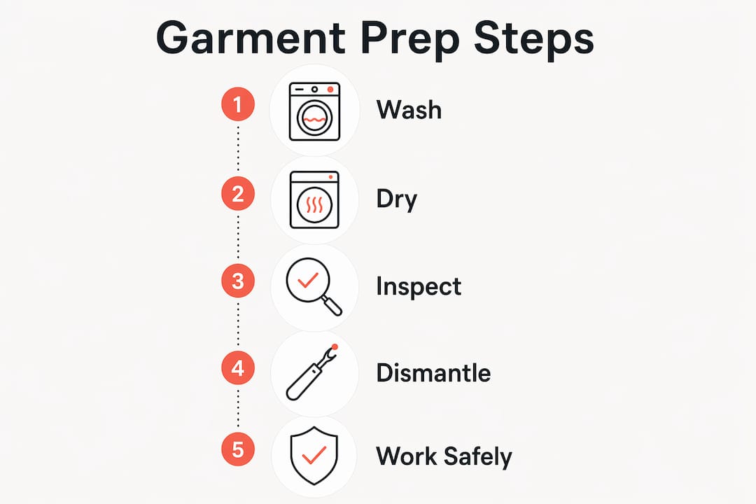 Infographic of garment preparation steps for upcycling