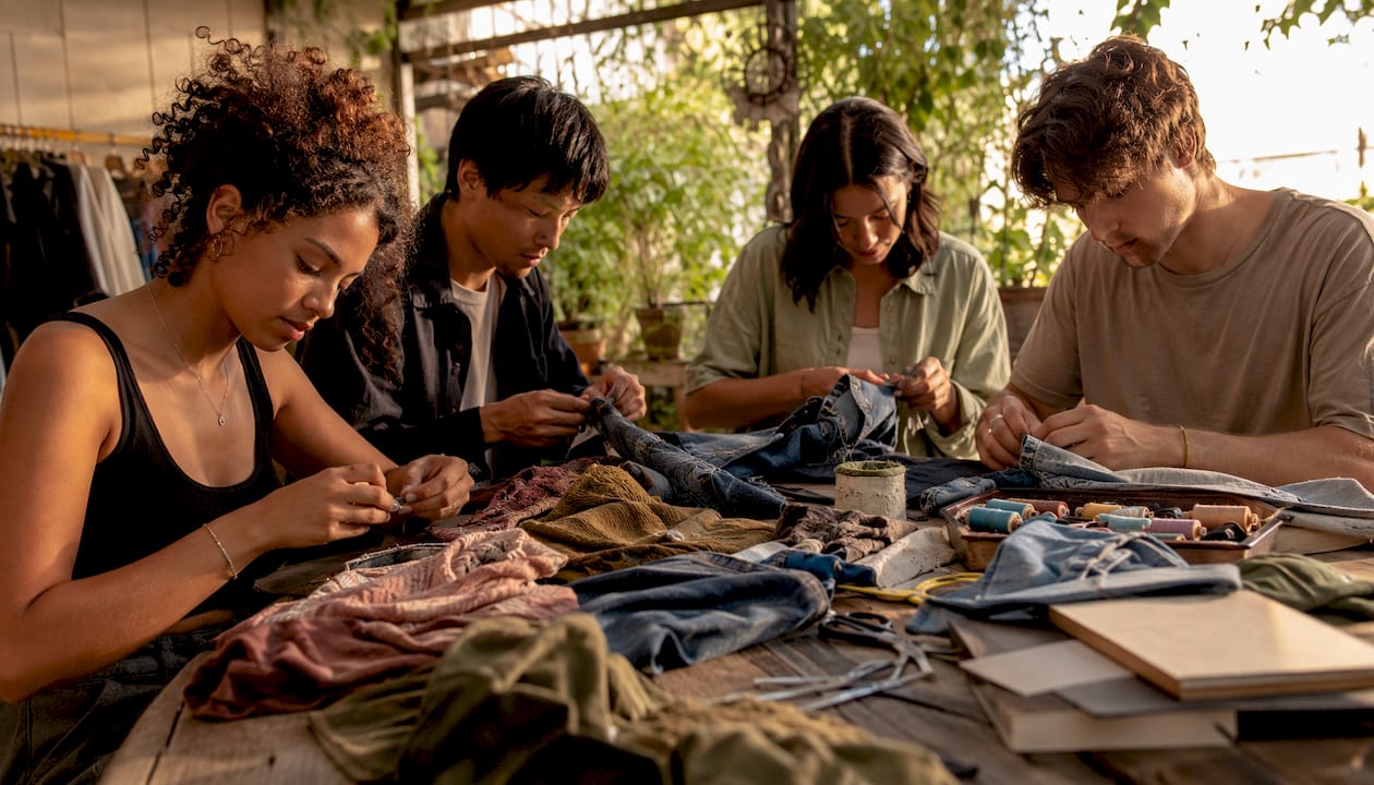 Un grupo de jóvenes participa en un taller sobre moda sostenible.