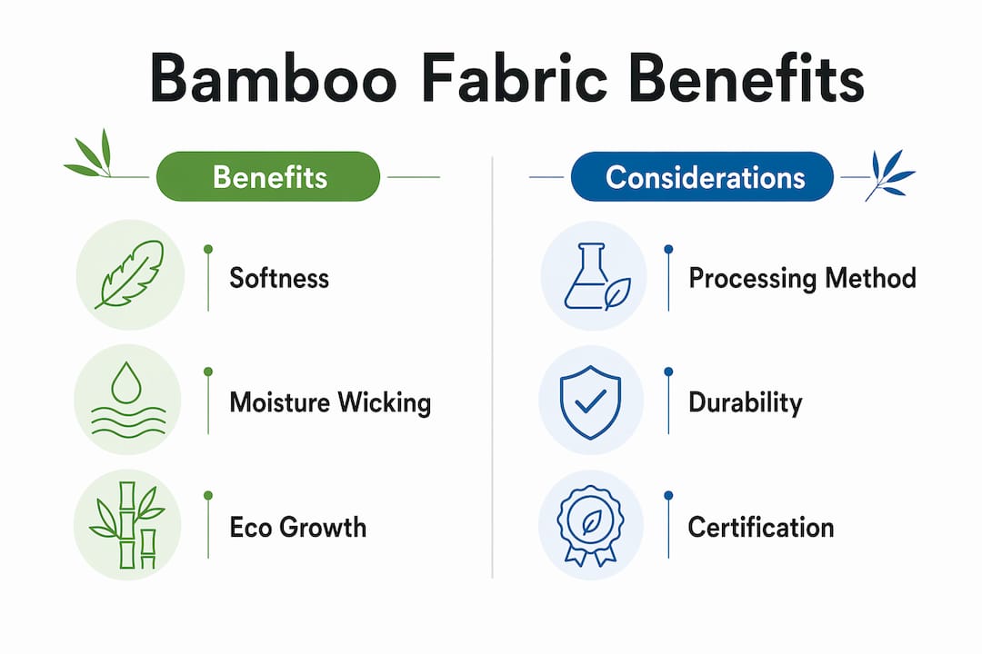 Infographic comparing bamboo fabric benefits and considerations