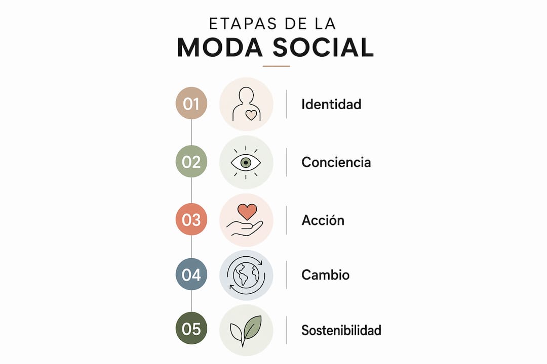 Infografía que destaca las fases más importantes del movimiento social en la moda