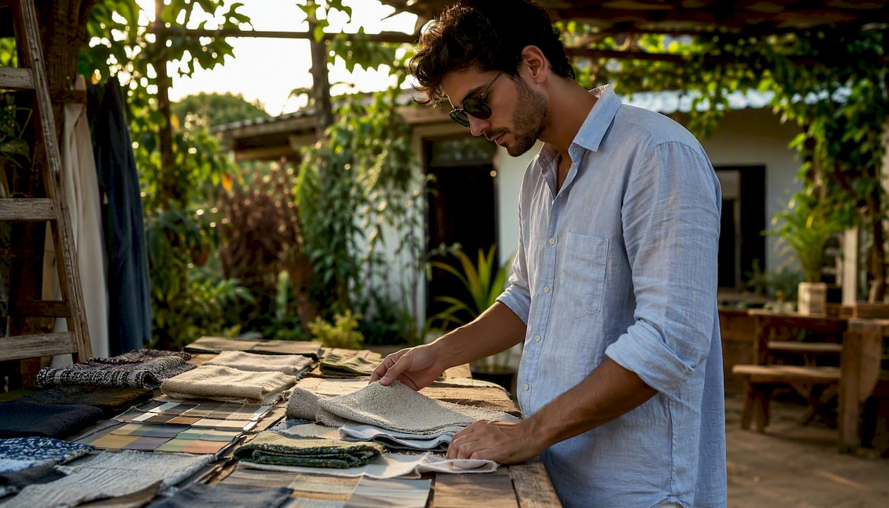 Exploración de tejidos orgánicos con las manos en un taller de diseño
