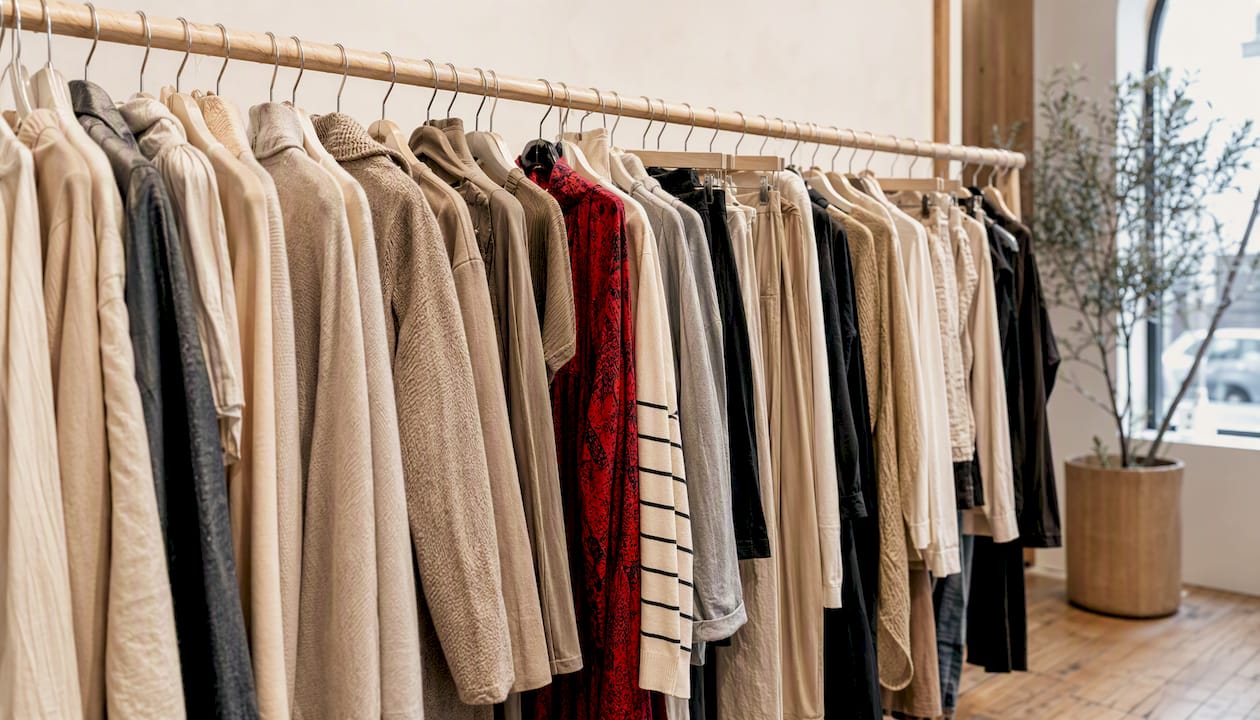 Portant de vêtements de seconde main dans une boutique