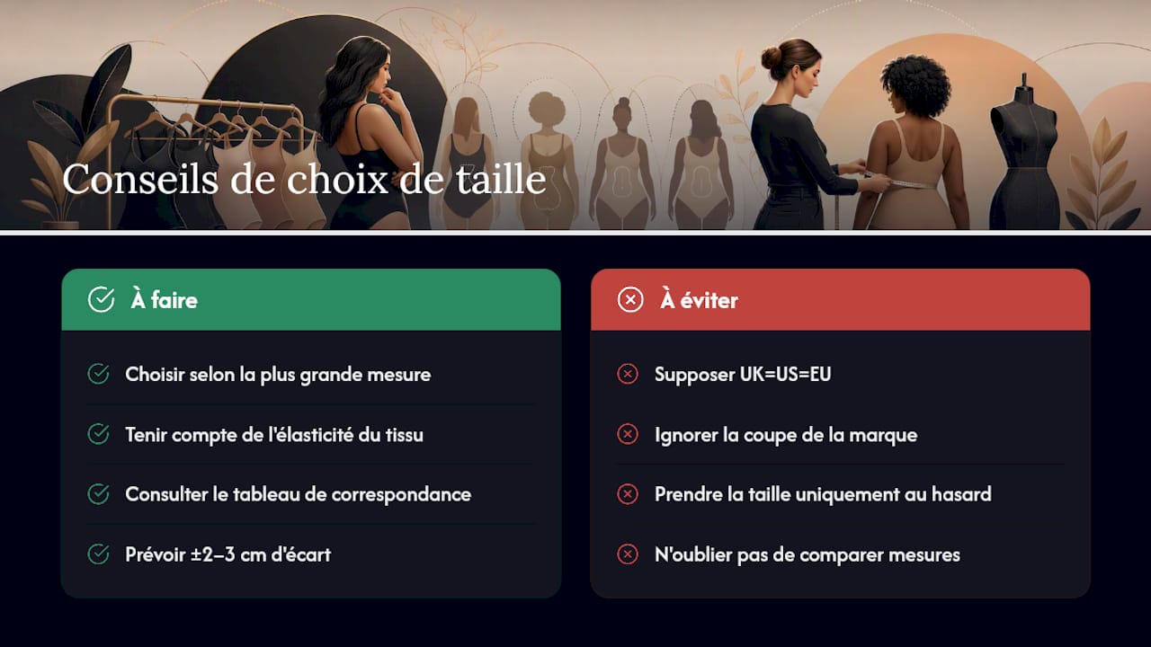 Tableau de correspondance des tailles de body pour le Royaume-Uni, les États-Unis et l'Europe