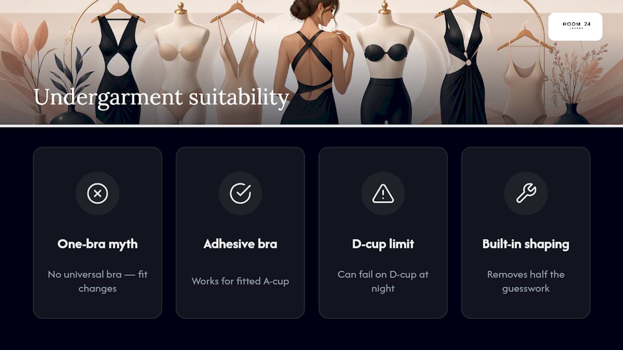 Comparison of undergarment types for cut-out dresses