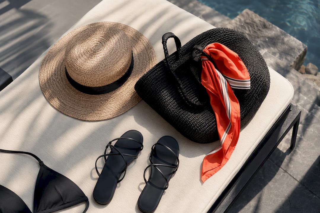 Accesorios de playa junto a un bañador
