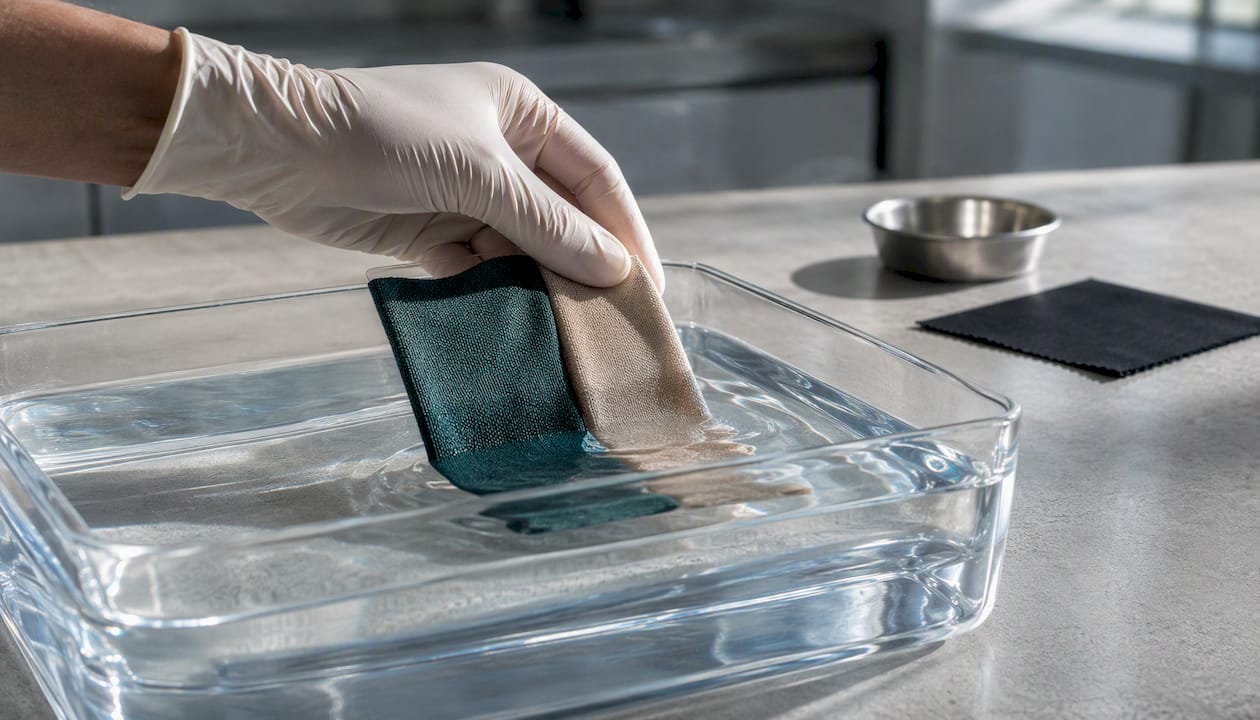 Coupons de tissu testés en eau chlorée
