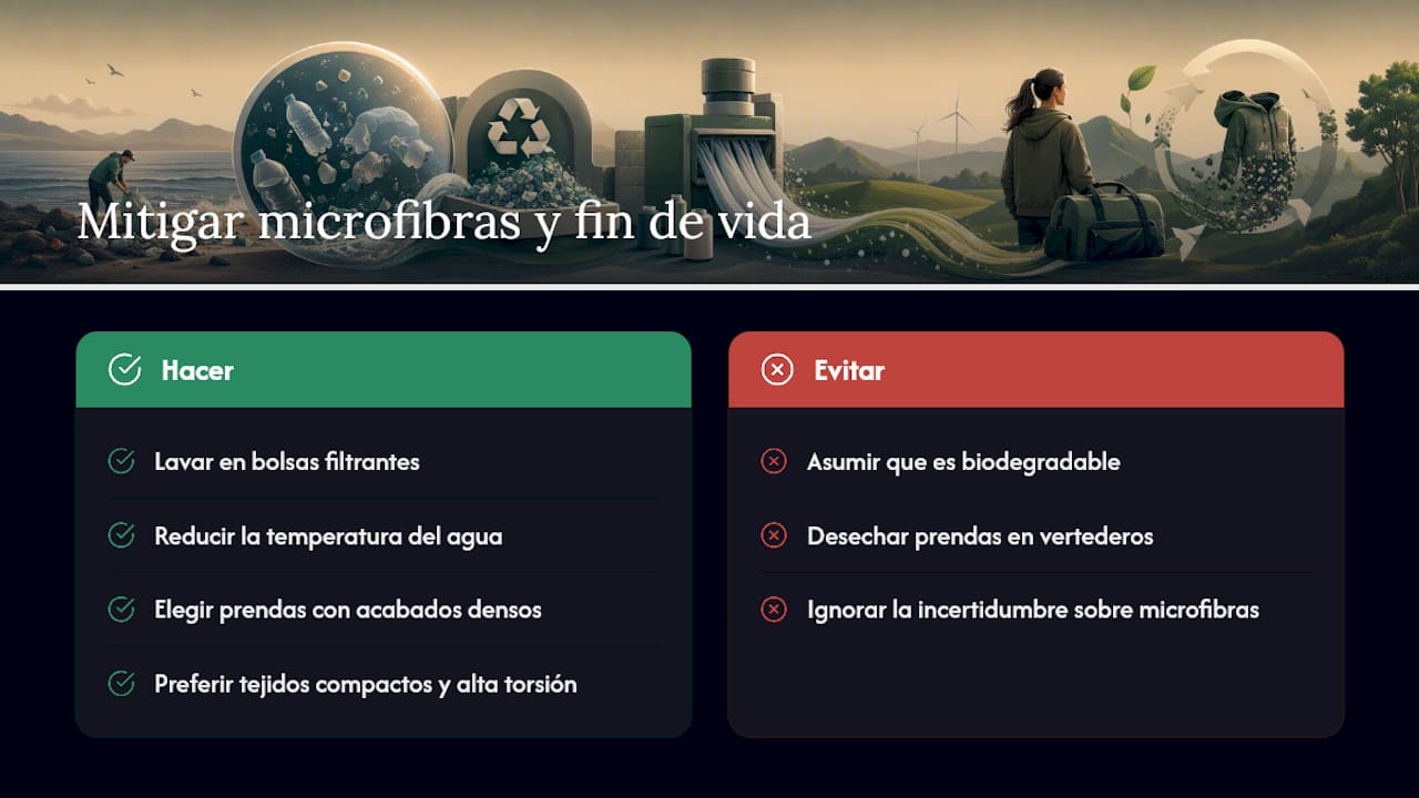 Inconvenientes y cómo mitigarlos: microfibras y fin de vida — overview diagram