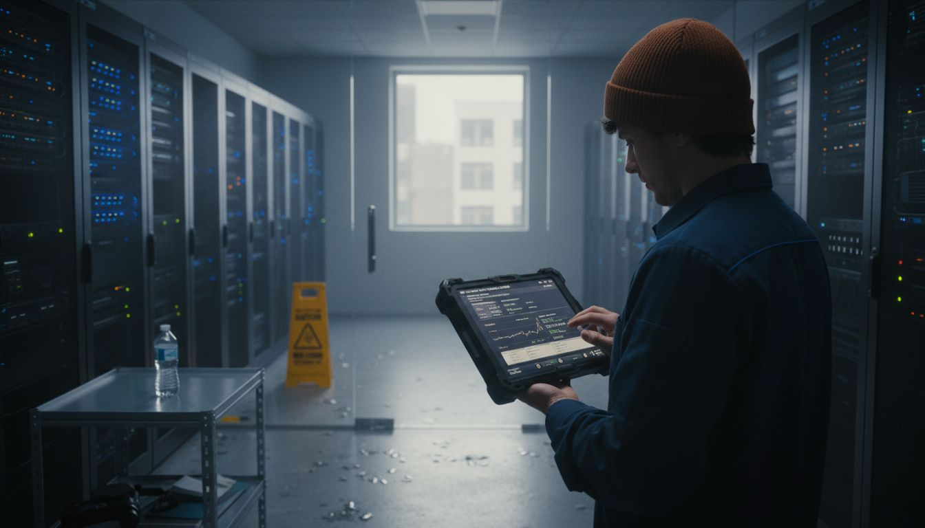 Technician checks cloud servers in data room