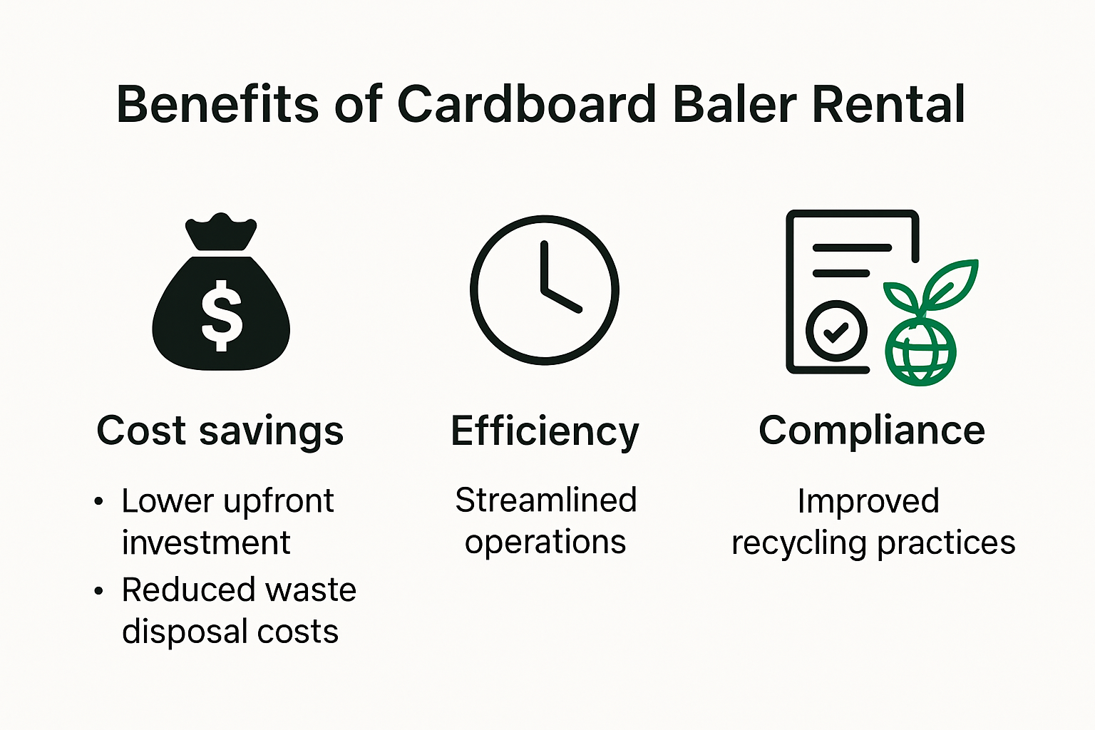 Infographic of cardboard baler rental benefits for businesses