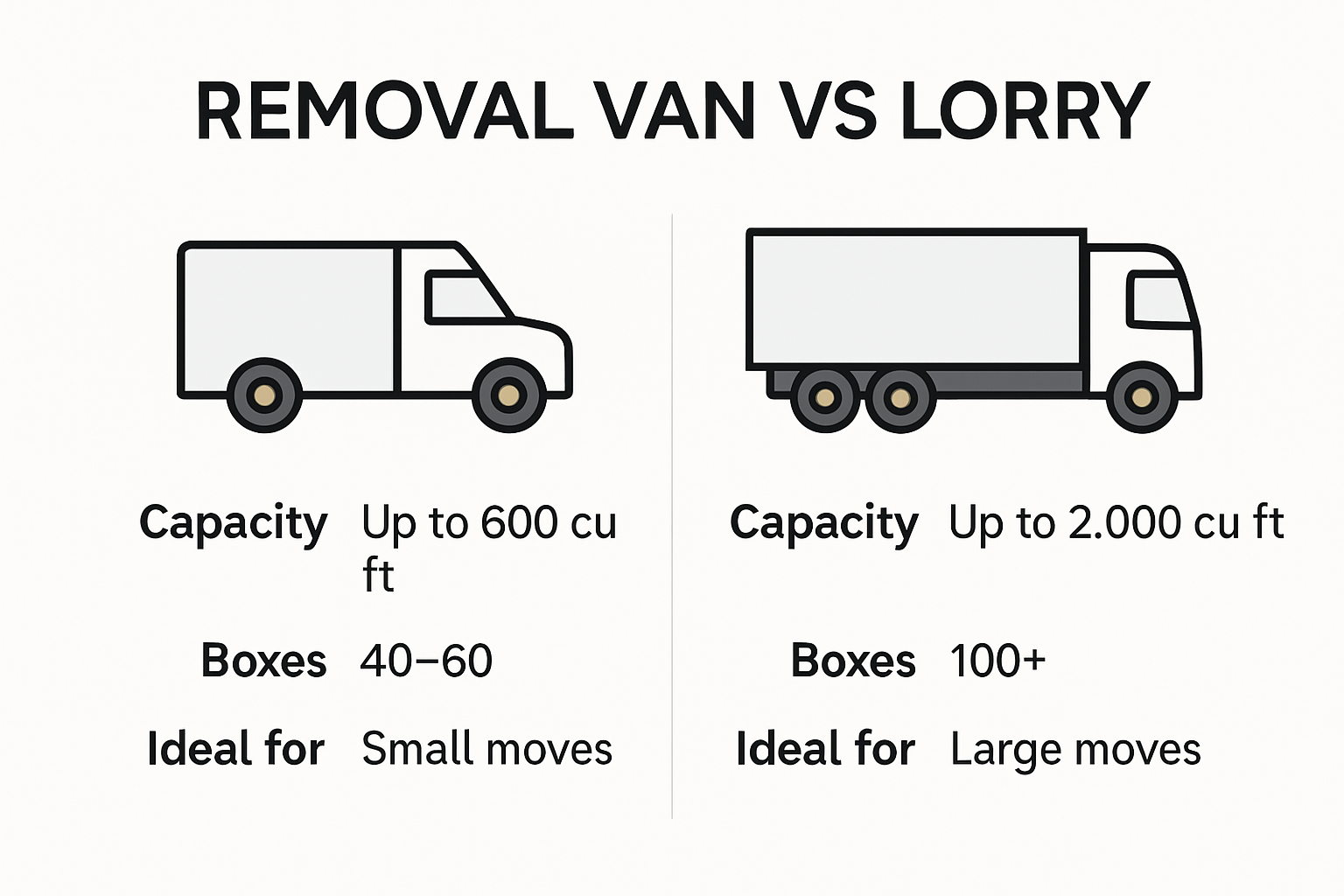 Comparison chart: removal van vs lorry features
