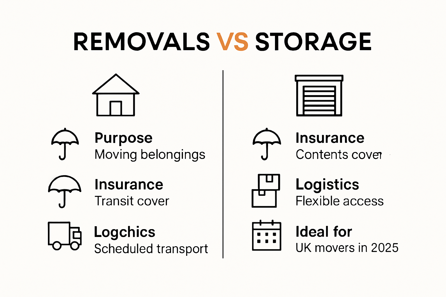 Removals vs storage: UK moving differences infographic